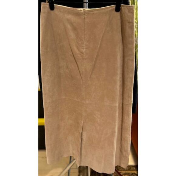 BOSTON PROPER Tan Suede Leather Panel Midi Skirt Boho Chic Boho Cottage Size 14 - Picture 2 of 16